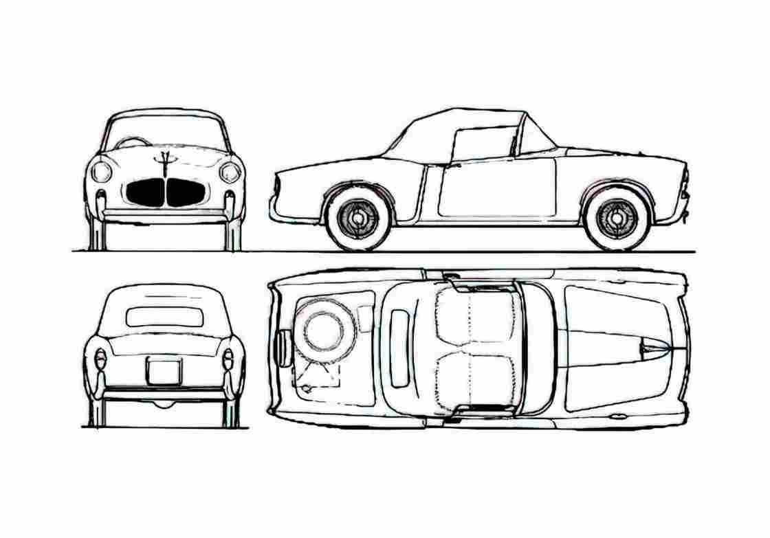 Blueprint Fiat 1100TV Cabriolet 1960 A4 Photo Print