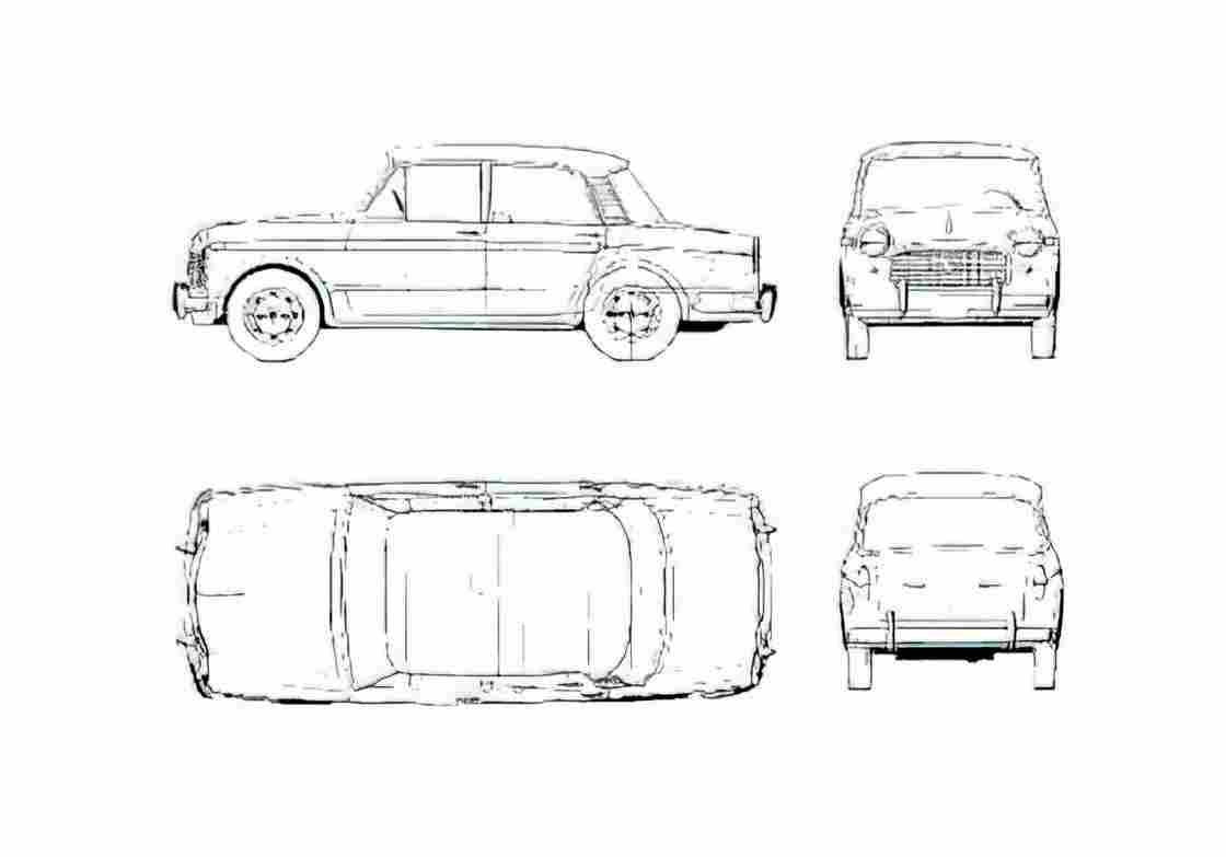 Blueprint Fiat 1200 Berlina Gran Luce Sedan 1959 A4 Photo Print
