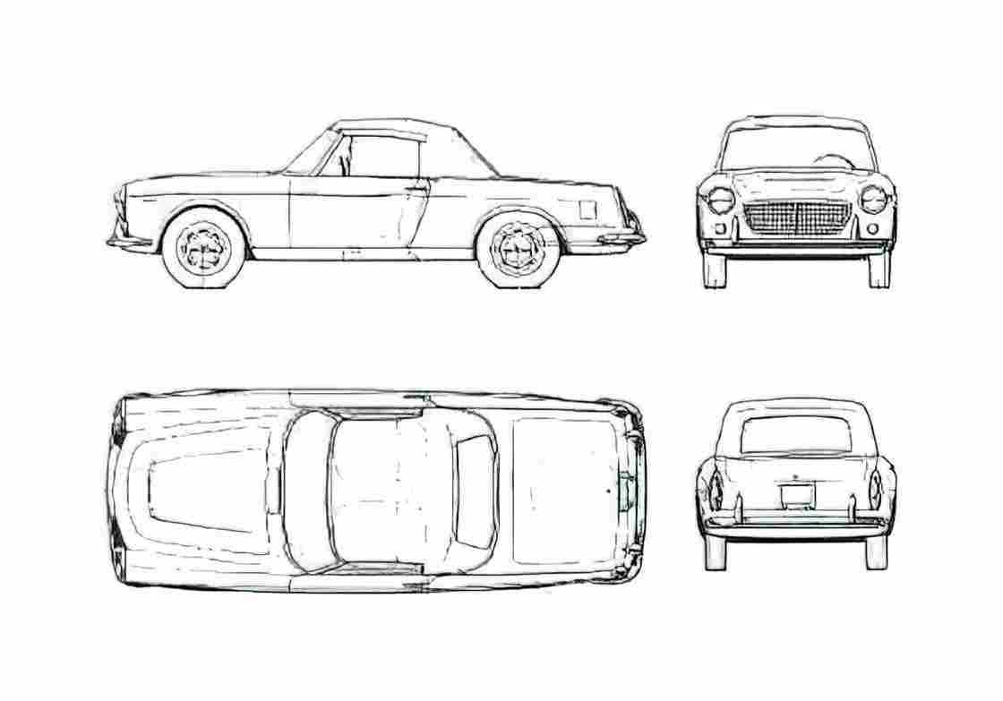 Blueprint Fiat 1200 Cabriolet 1959 A4 Photo Print