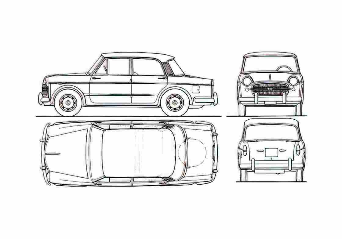 Blueprint Fiat 1200 Gran Luce Sedan 1959 A4 Photo Print