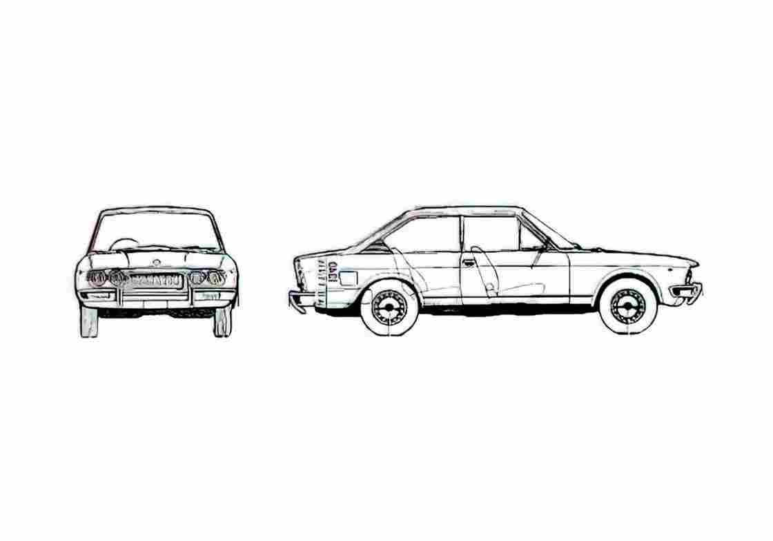 Blueprint Fiat 124 Coupe 1970 A4 Photo Print