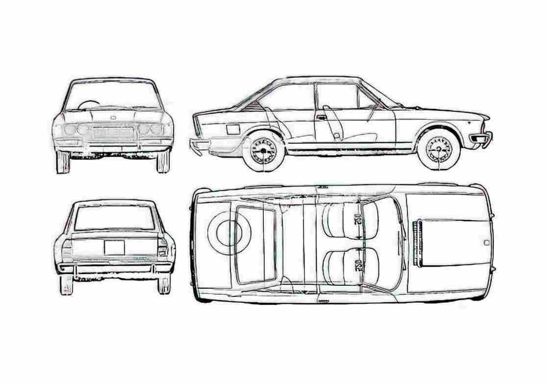 Blueprint Fiat 124 Coupe 1971 A4 Photo Print