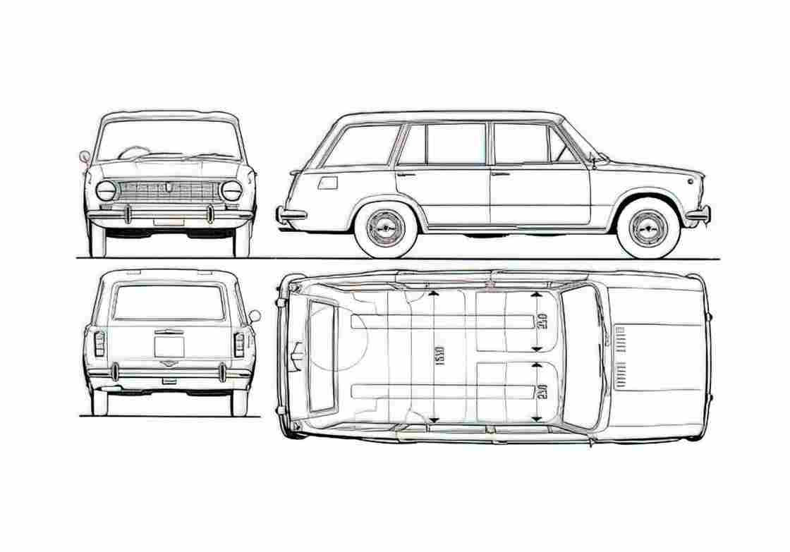 Blueprint Fiat 124 Familiale Wagon 1966 A4 Photo Print