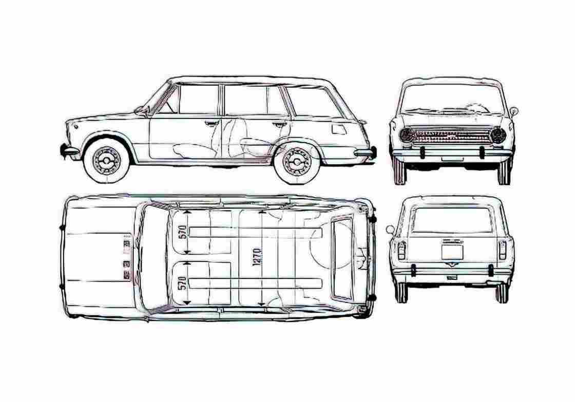 Blueprint Fiat 124 Familiale Wagon 1973 A4 Photo Print