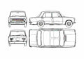 Blueprint Fiat 124 Sedan 1966 A4 Photo Print