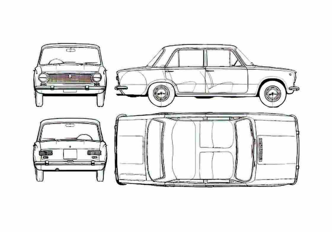 Blueprint Fiat 124 Sedan 1966 A4 Photo Print