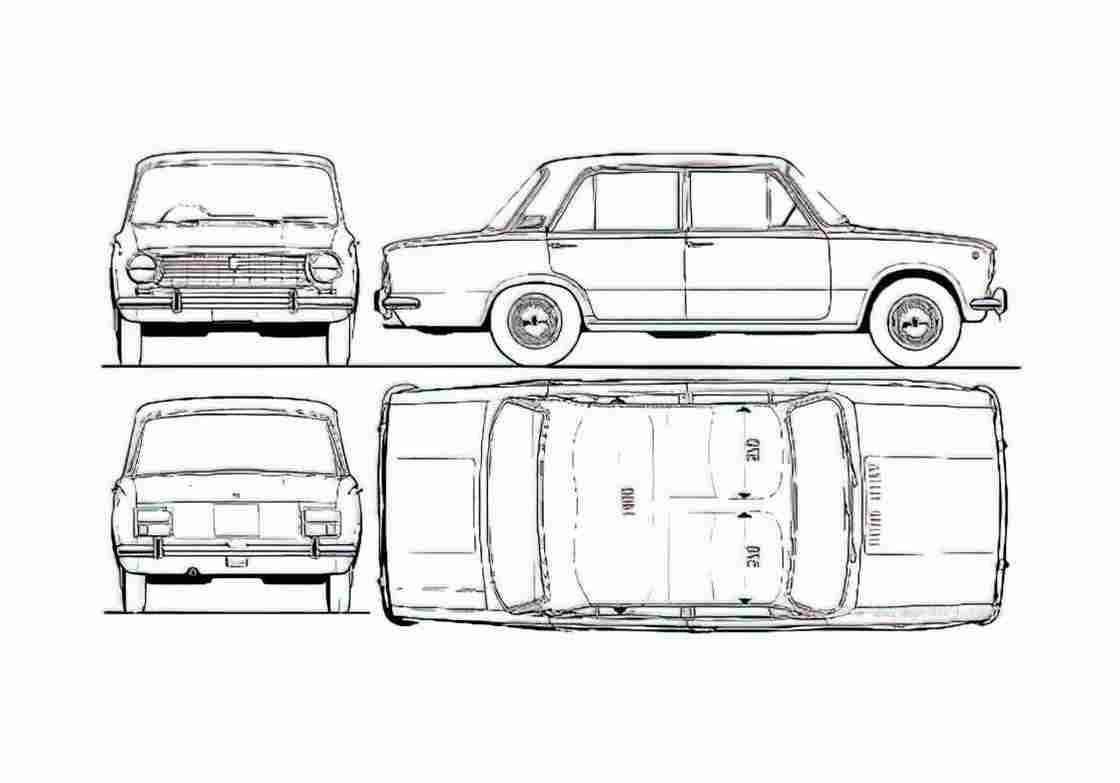 Blueprint Fiat 124 Sedan 1972 A4 Photo Print