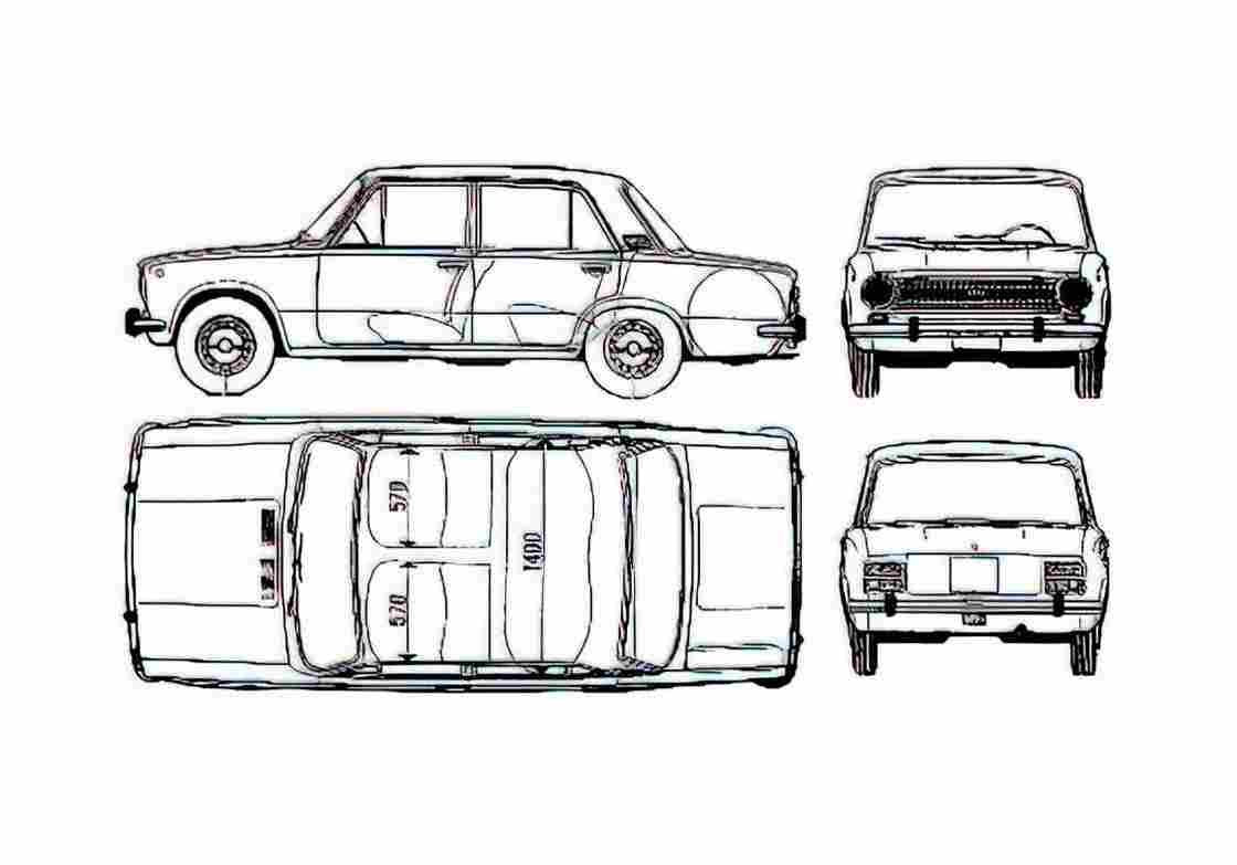 Blueprint Fiat 124 Sedan 1973 A4 Photo Print