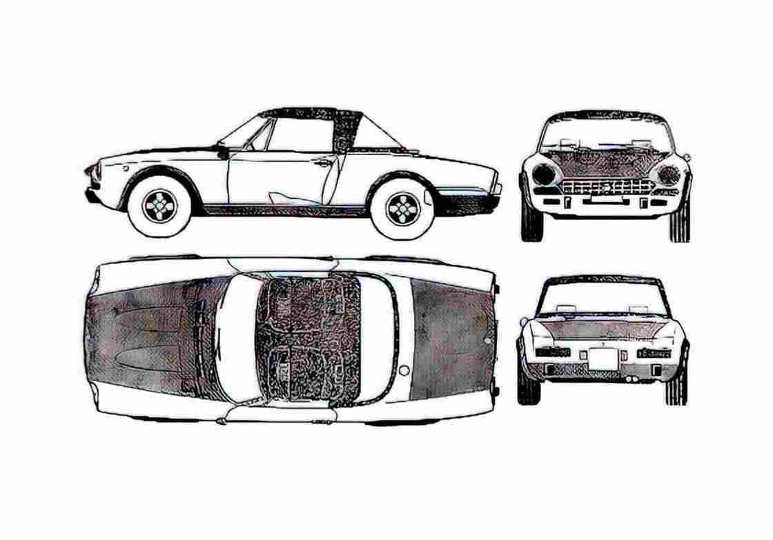 Blueprint Fiat 124 Spider Abarth Cabriolet 1973 A4 Photo Print