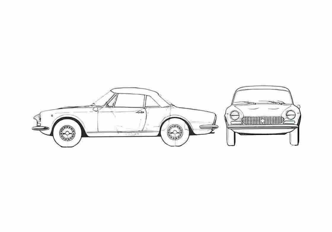 Blueprint Fiat 124 Spider Cabriolet 1972 A4 Photo Print
