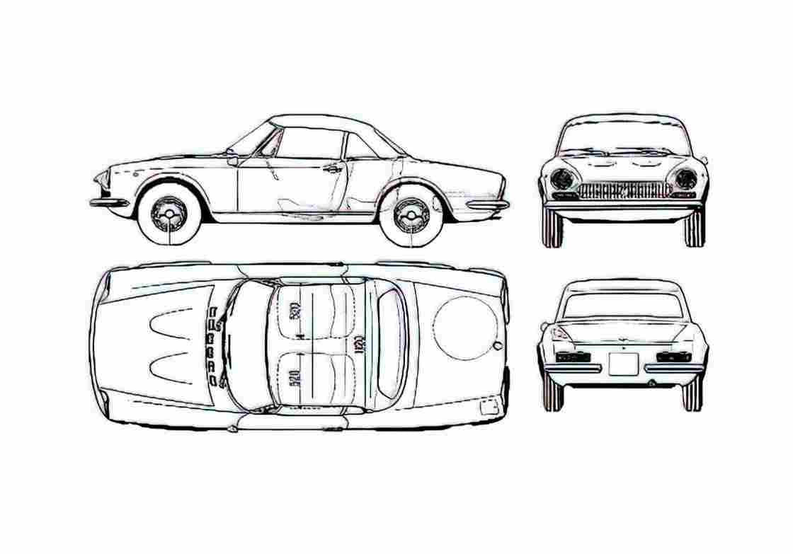 Blueprint Fiat 124 Spider Cabriolet 1973 A4 Photo Print