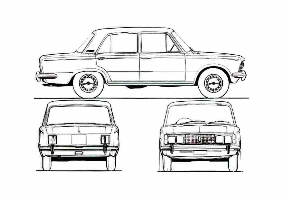 Blueprint Fiat 125 Sedan 1968 A4 Photo Print
