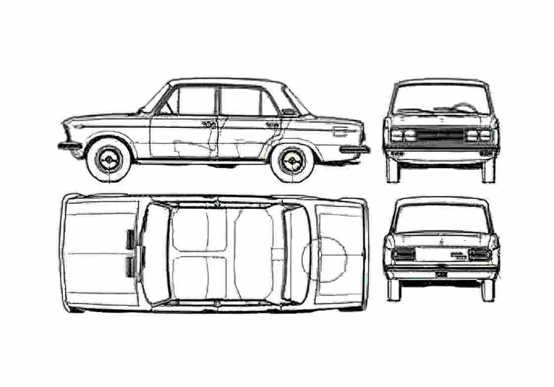 Blueprint Fiat 125 Sedan 1972 A4 Photo Print