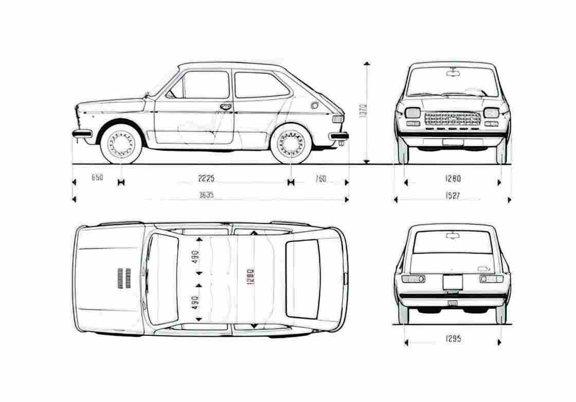 Blueprint Fiat 127 A Hatchback 1977 A4 Photo Print