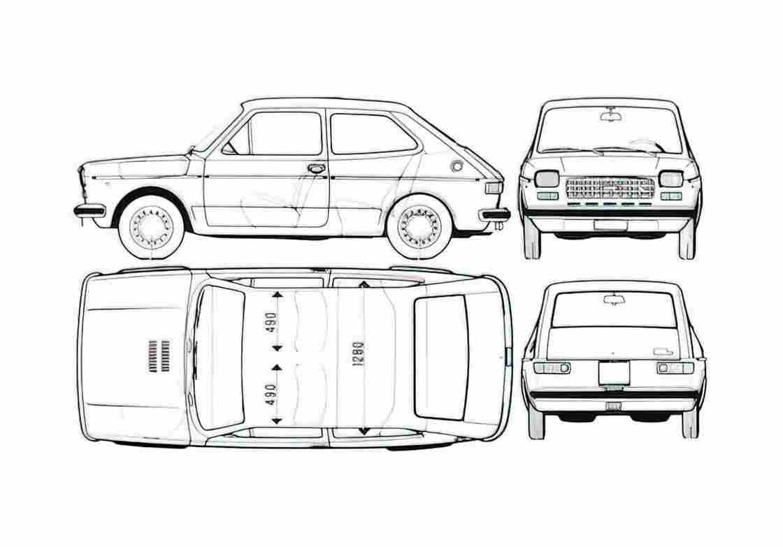 Blueprint Fiat 127 Hatchback 1975 A4 Photo Print