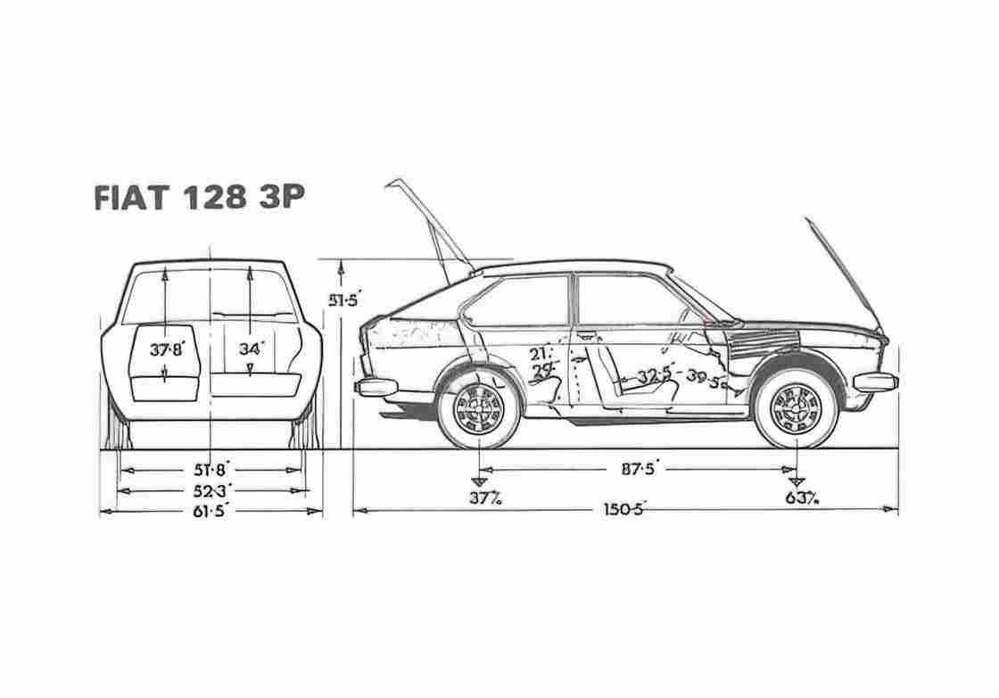 Blueprint Fiat 128 3P Coupe 1978 A4 Photo Print