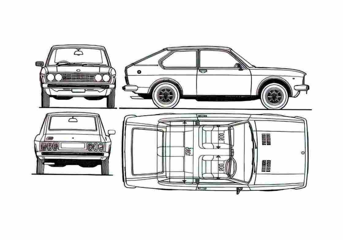 Blueprint Fiat 128 3P Hatchback 1975 A4 Photo Print