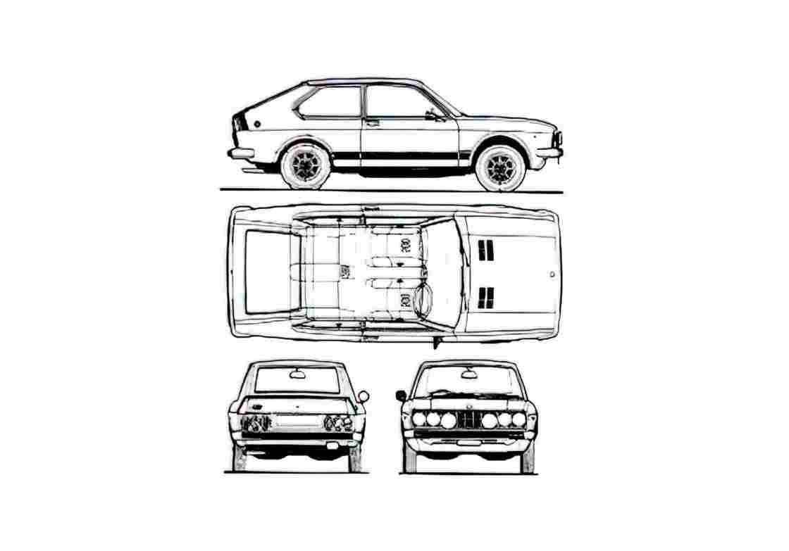 Blueprint Fiat 128 3P Hatchback 1977 A4 Photo Print