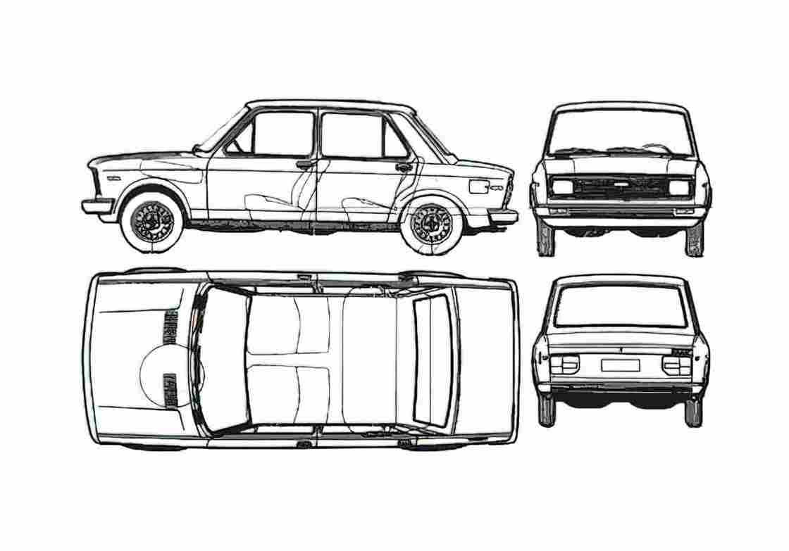 Blueprint Fiat 128 Europa Sedan 1977 A4 Photo Print