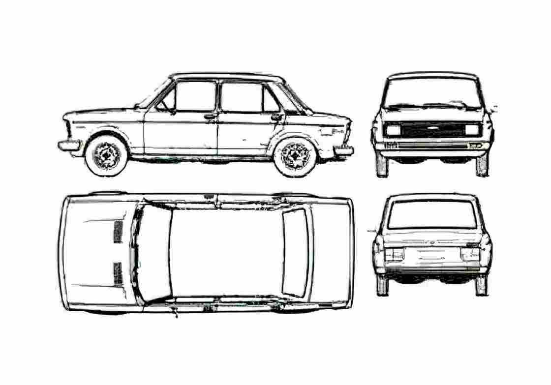 Blueprint Fiat 128 Europa Sedan 1978 A4 Photo Print