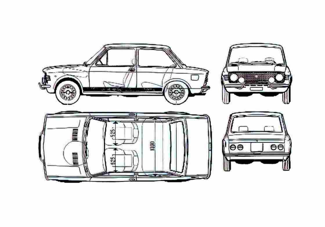 Blueprint Fiat 128 Rally Coupe 1973 A4 Photo Print