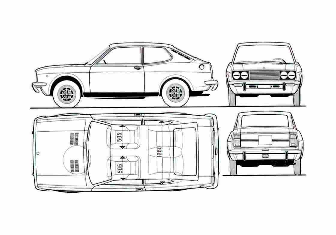 Blueprint Fiat 128 SL Sport Coupe 1971 A4 Photo Print