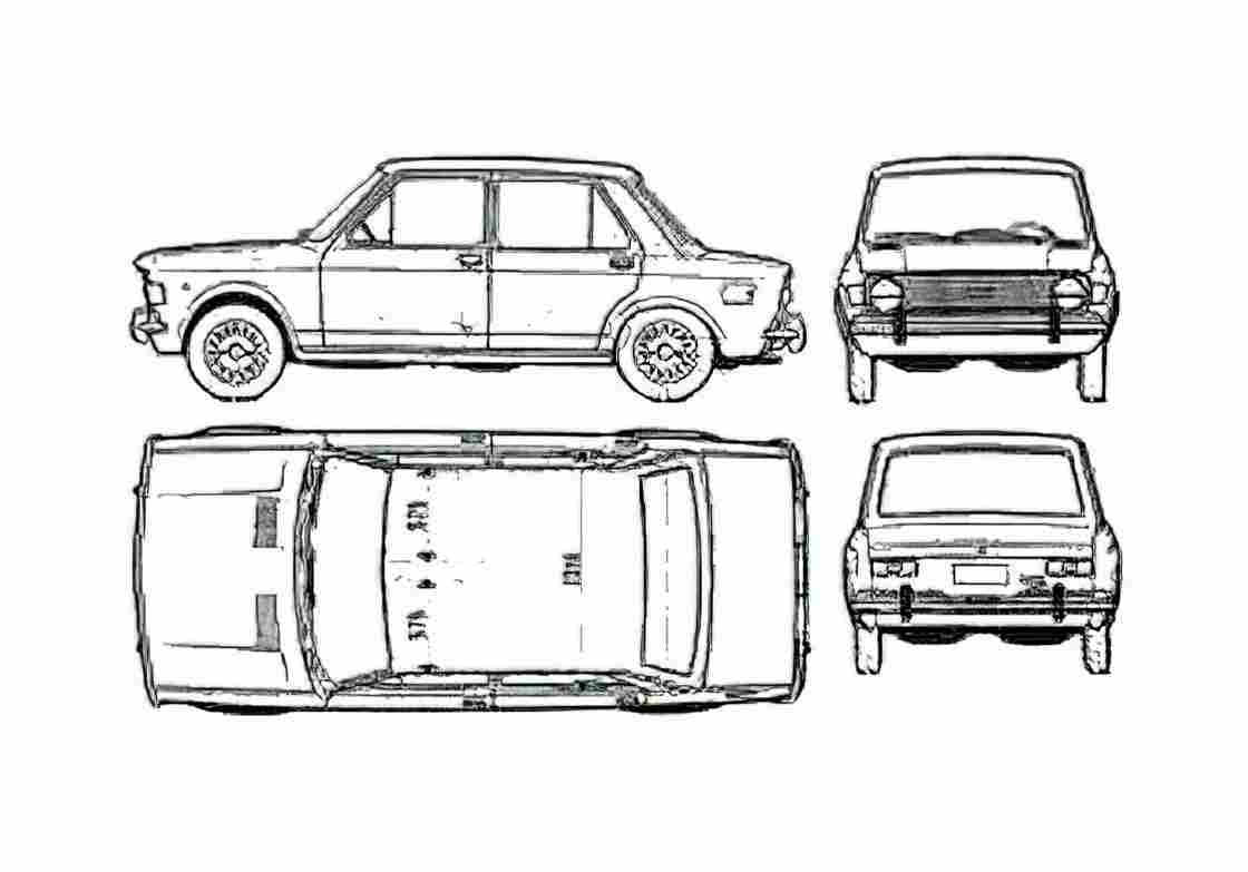 Blueprint Fiat 128 Sedan 1971 A4 Photo Print