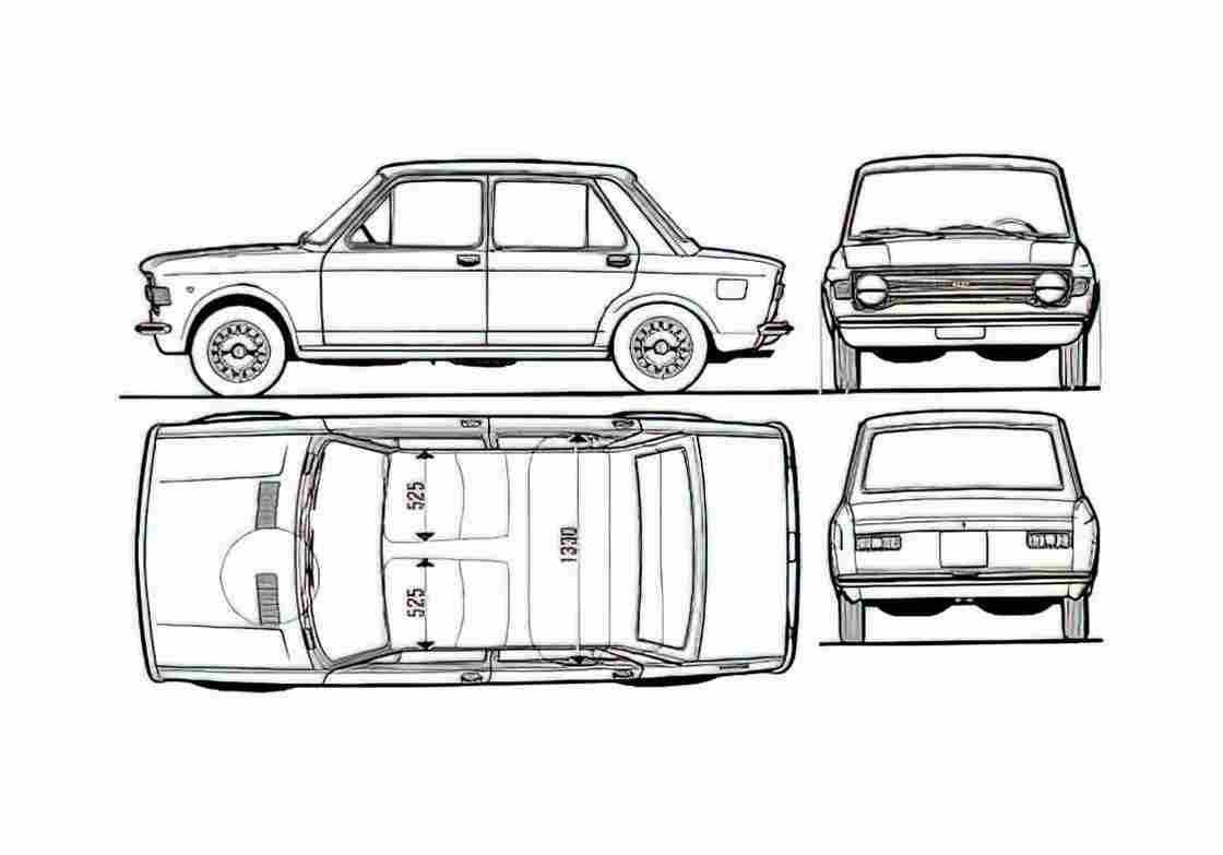 Blueprint Fiat 128 Sedan 1972 A4 Photo Print