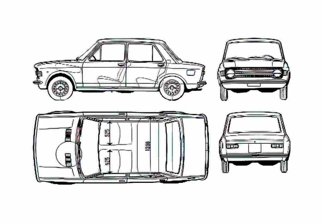 Blueprint Fiat 128 Sedan 1973 A4 Photo Print