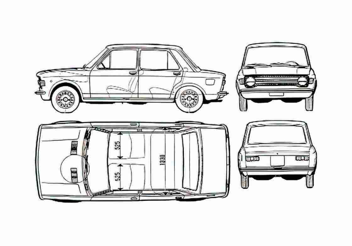 Blueprint Fiat 128 Sedan 1977 A4 Photo Print