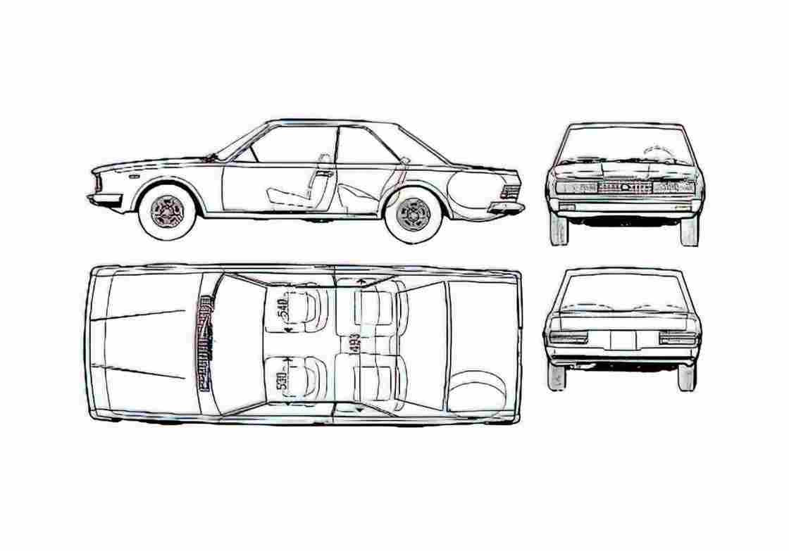 Blueprint Fiat 130 Coupe 1973 A4 Photo Print