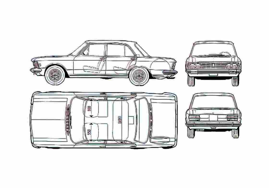 Blueprint Fiat 130 Sedan 1973 A4 Photo Print