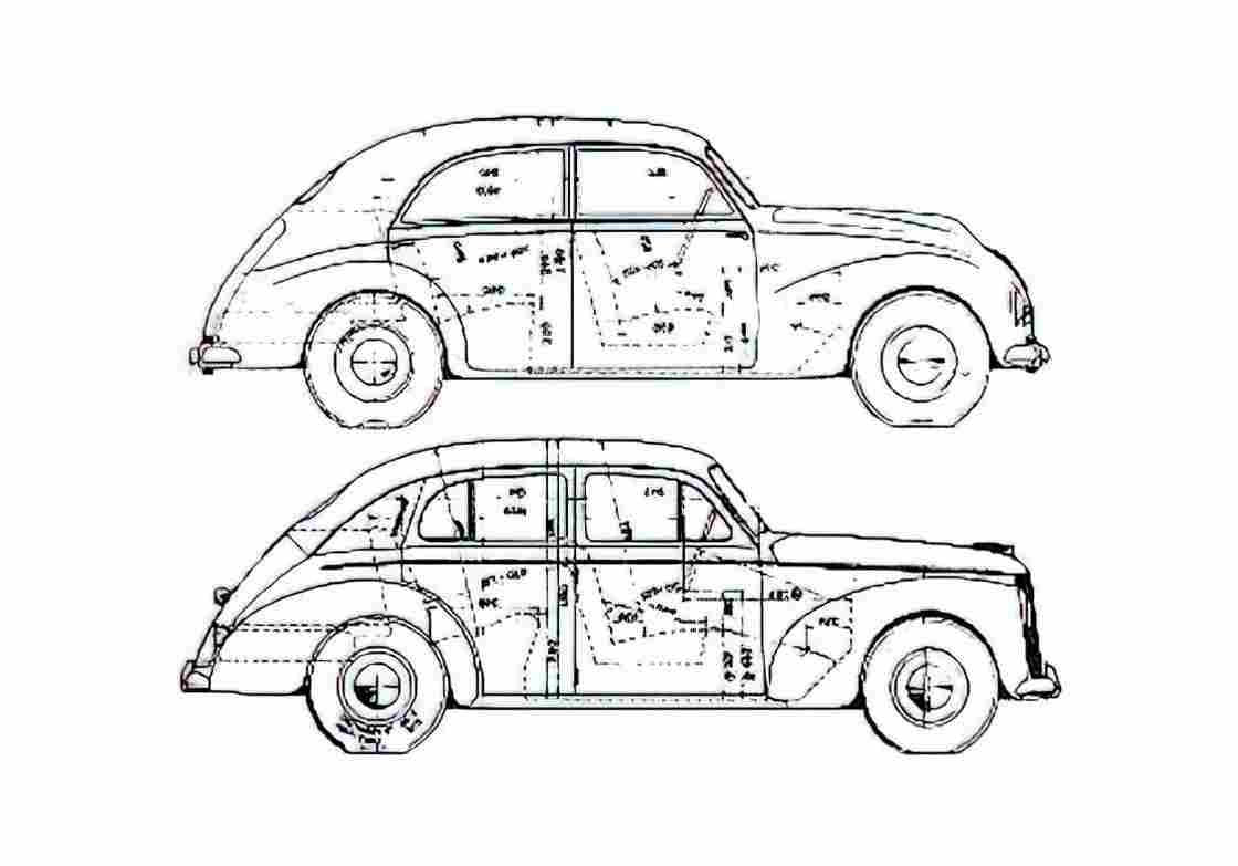 Blueprint Fiat 1300 Sedan 1946 A4 Photo Print