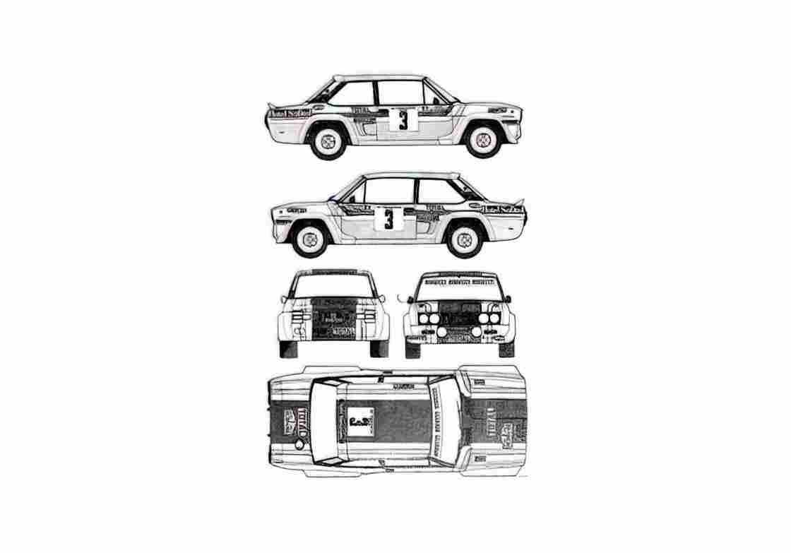 Blueprint Fiat 131 Abarth Rallye Sedan A4 Photo Print