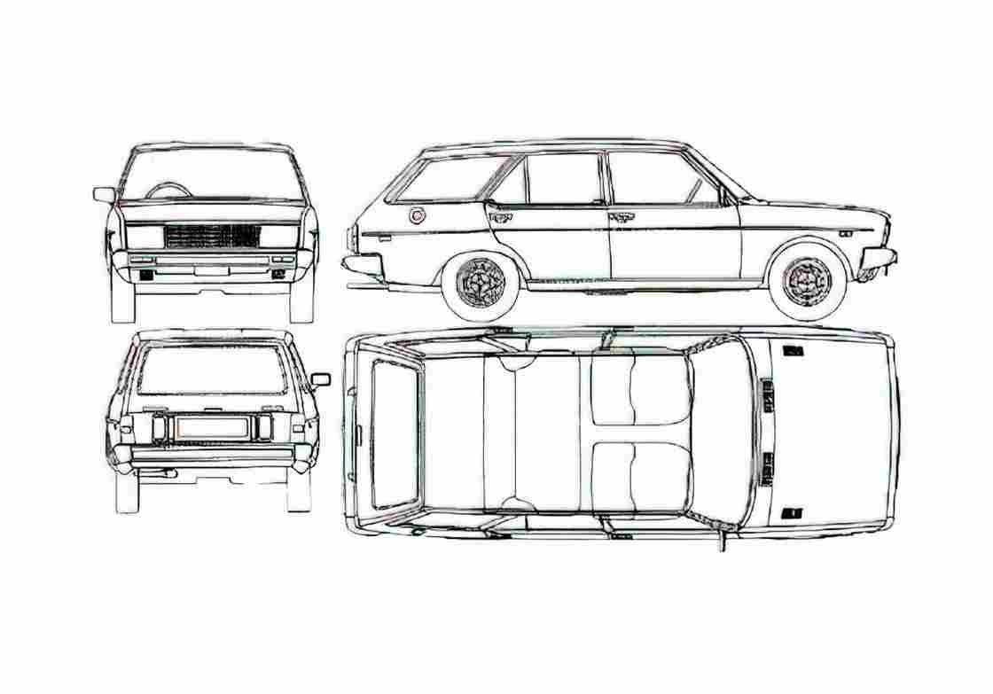 Blueprint Fiat 131 Mirafiori Panorama Wagon 1974 A4 Photo Print