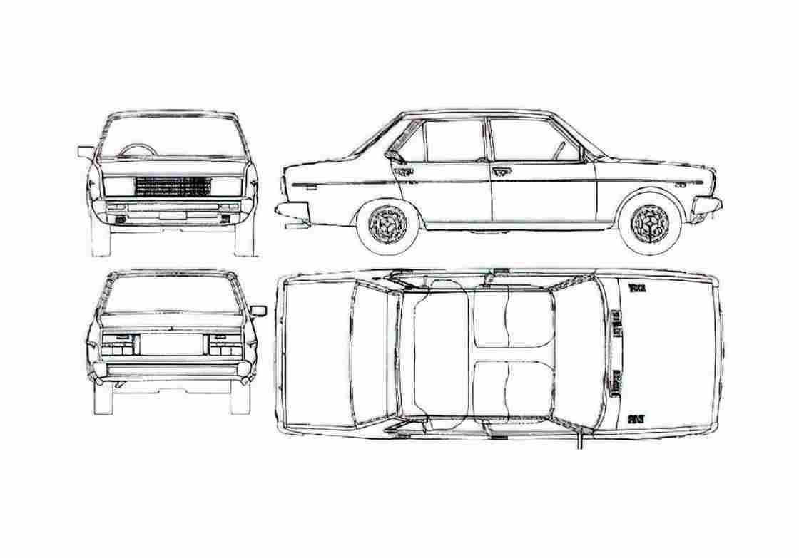 Blueprint Fiat 131 Mirafiori Sedan 1980 A4 Photo Print