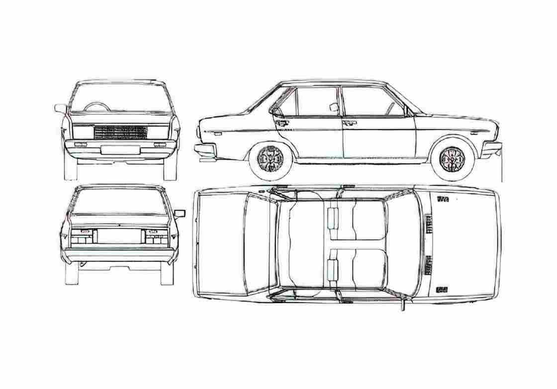 Blueprint Fiat 131 TC Supermirafiori Sedan 1979 A4 Photo Print