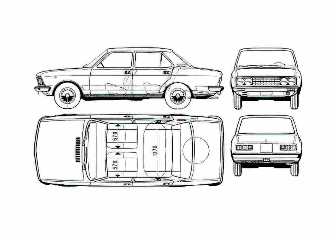 Blueprint Fiat 132 1600 Sedan 1973 A4 Photo Print