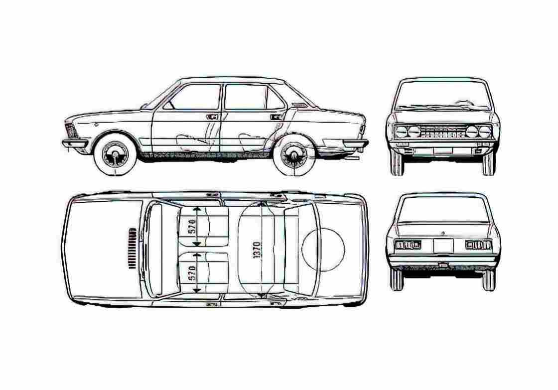 Blueprint Fiat 132 Sedan 1973 A4 Photo Print