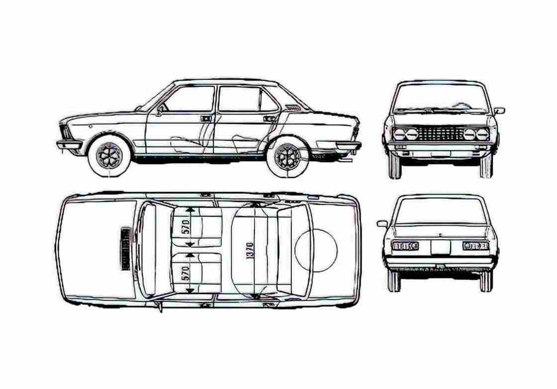 Blueprint Fiat 132 Special Sedan 1973 A4 Photo Print