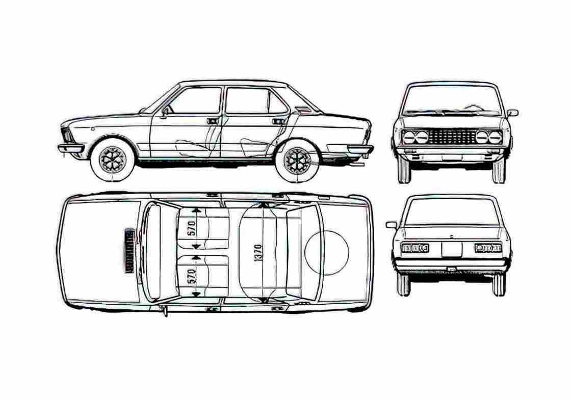 Blueprint Fiat 132 Special Sedan 1975 A4 Photo Print