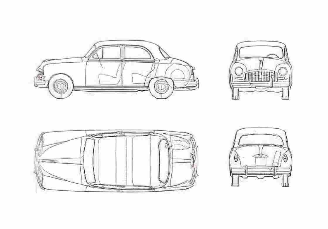 Blueprint Fiat 1400 A Berlina Sedan 1954 A4 Photo Print
