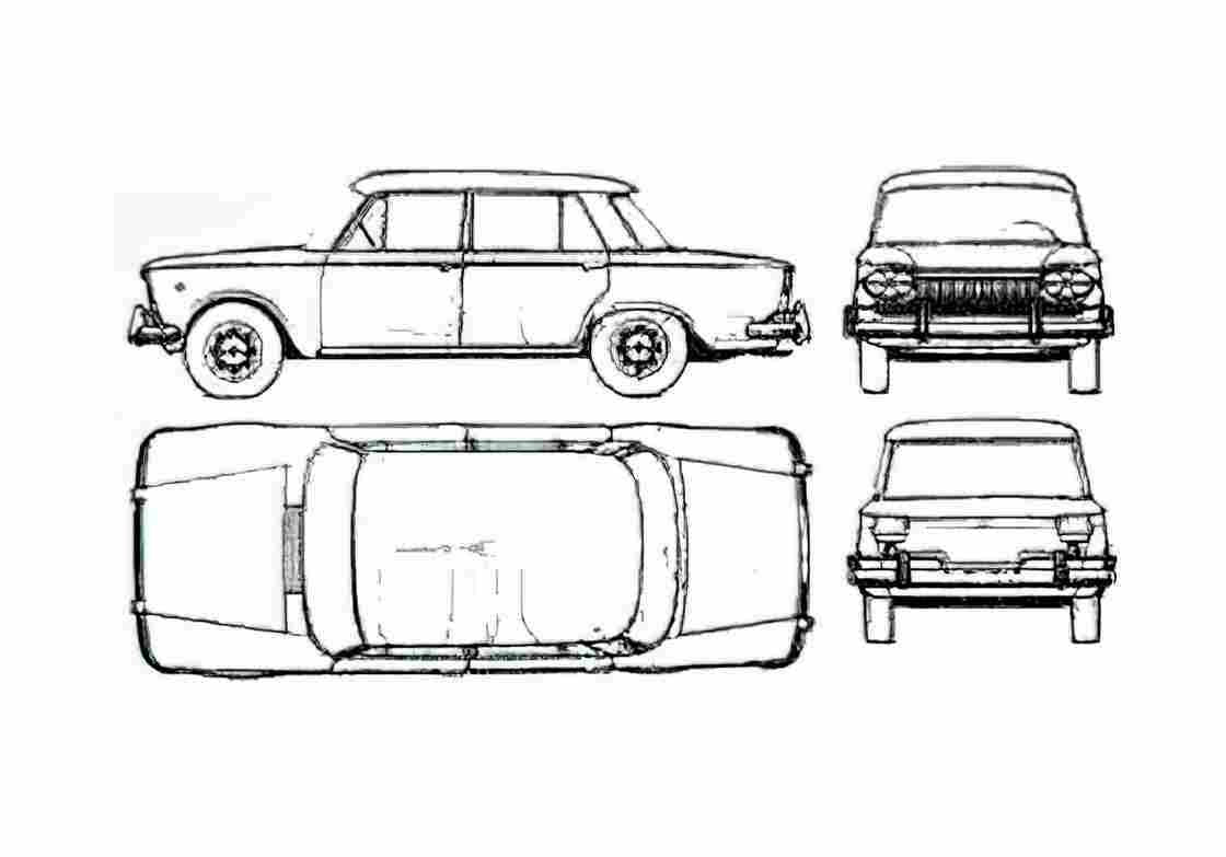 Blueprint Fiat 1500 C Sedan 1965 A4 Photo Print