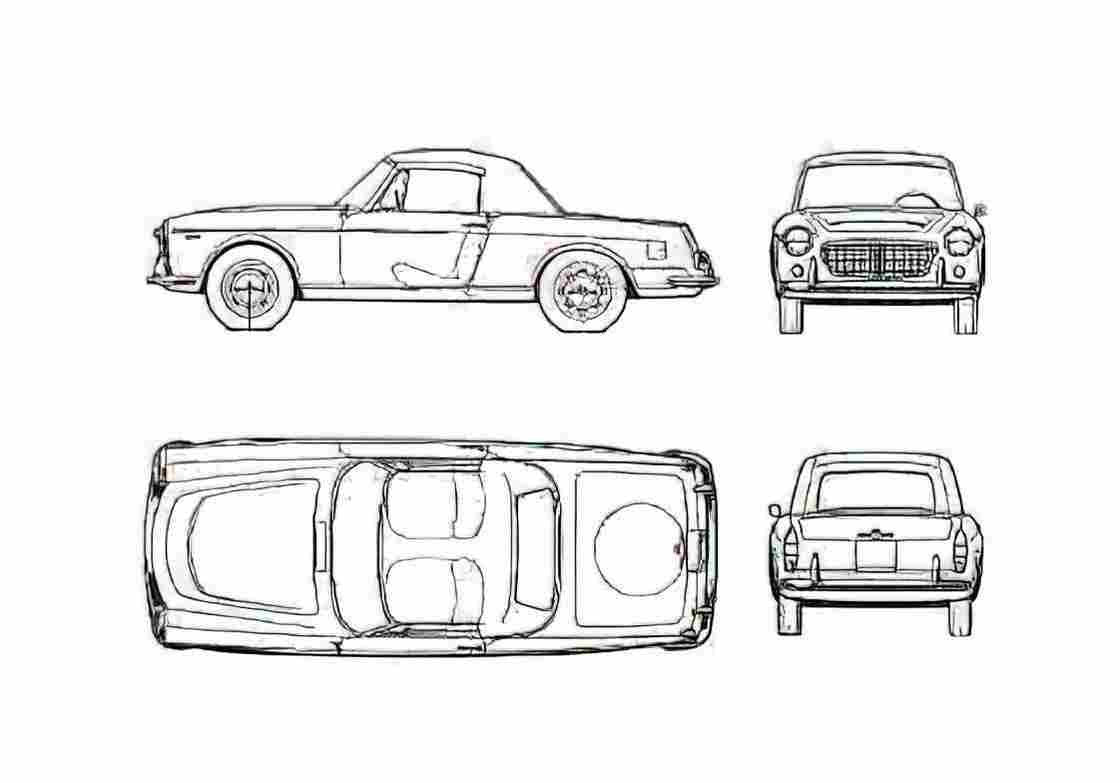 Blueprint Fiat 1500 Cabriolet 1960 A4 Photo Print