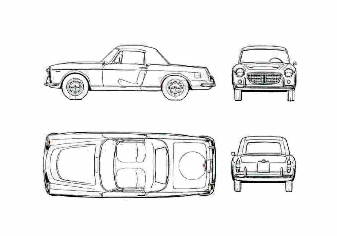 Blueprint Fiat 1500 Cabriolet 1961 A4 Photo Print