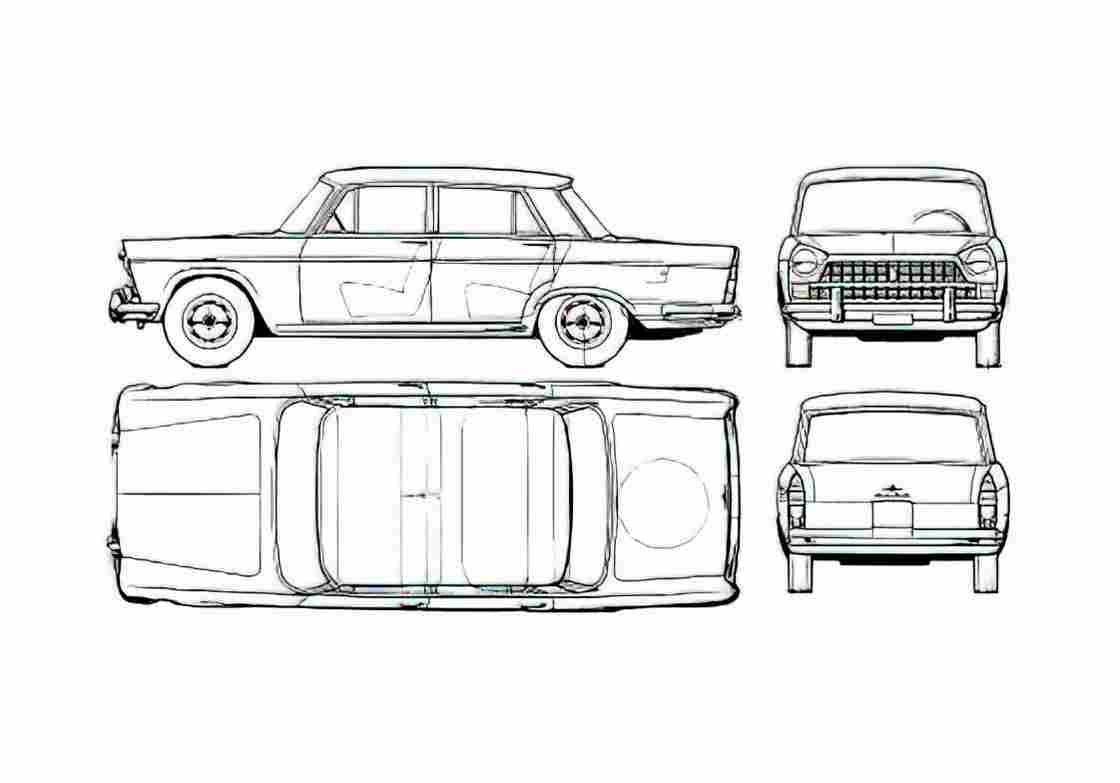 Blueprint Fiat 1500 L Sedan 1964 A4 Photo Print