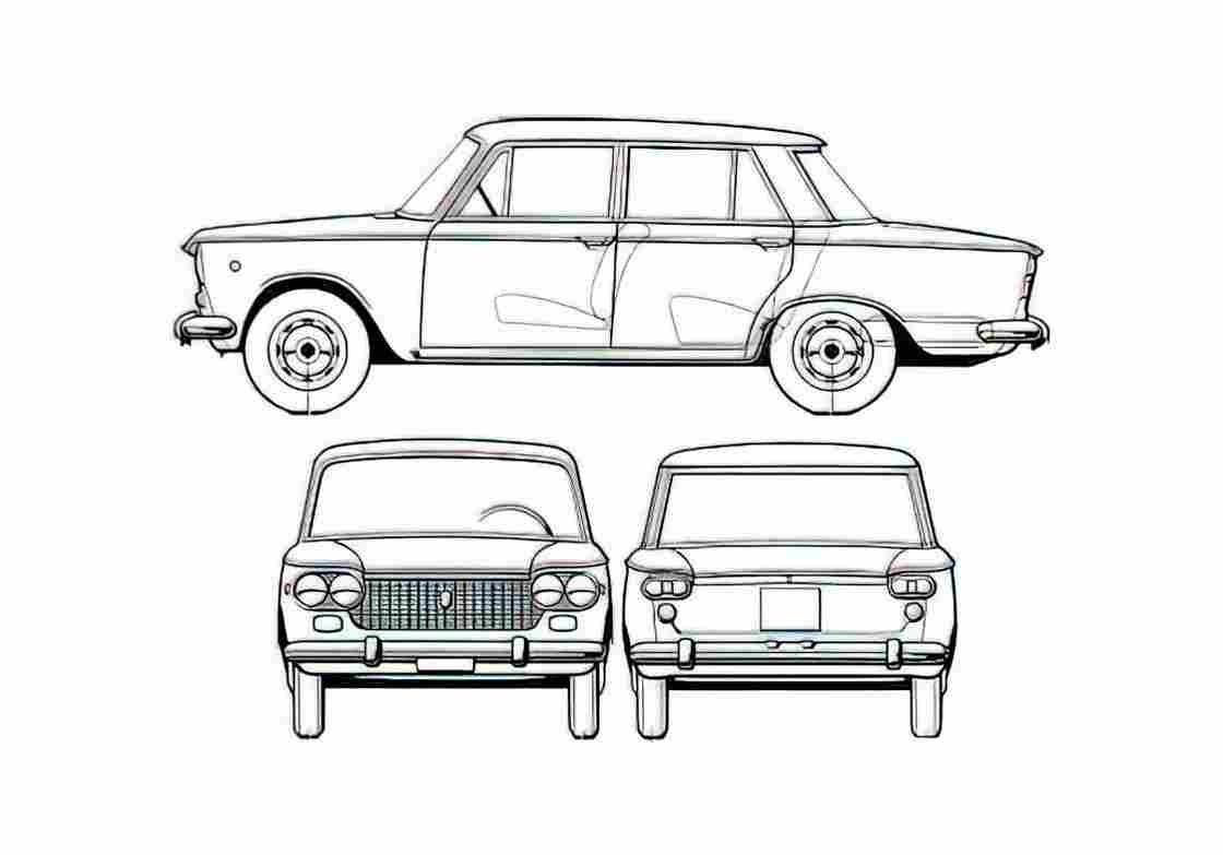 Blueprint Fiat 1500 Sedan 1963 A4 Photo Print