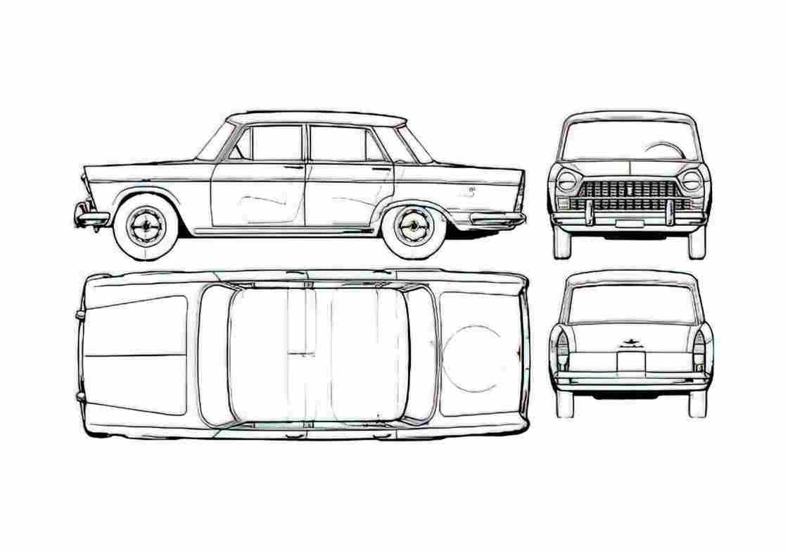 Blueprint Fiat 1800 B Sedan 1963 A4 Photo Print