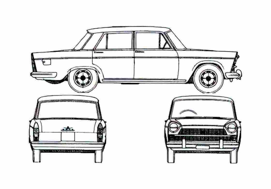 Blueprint Fiat 1800 Sedan 1959 A4 Photo Print