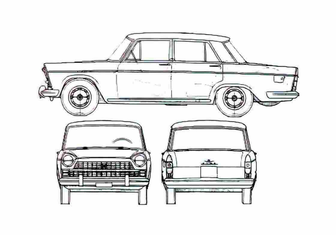Blueprint Fiat 1800 Sedan 1961 A4 Photo Print